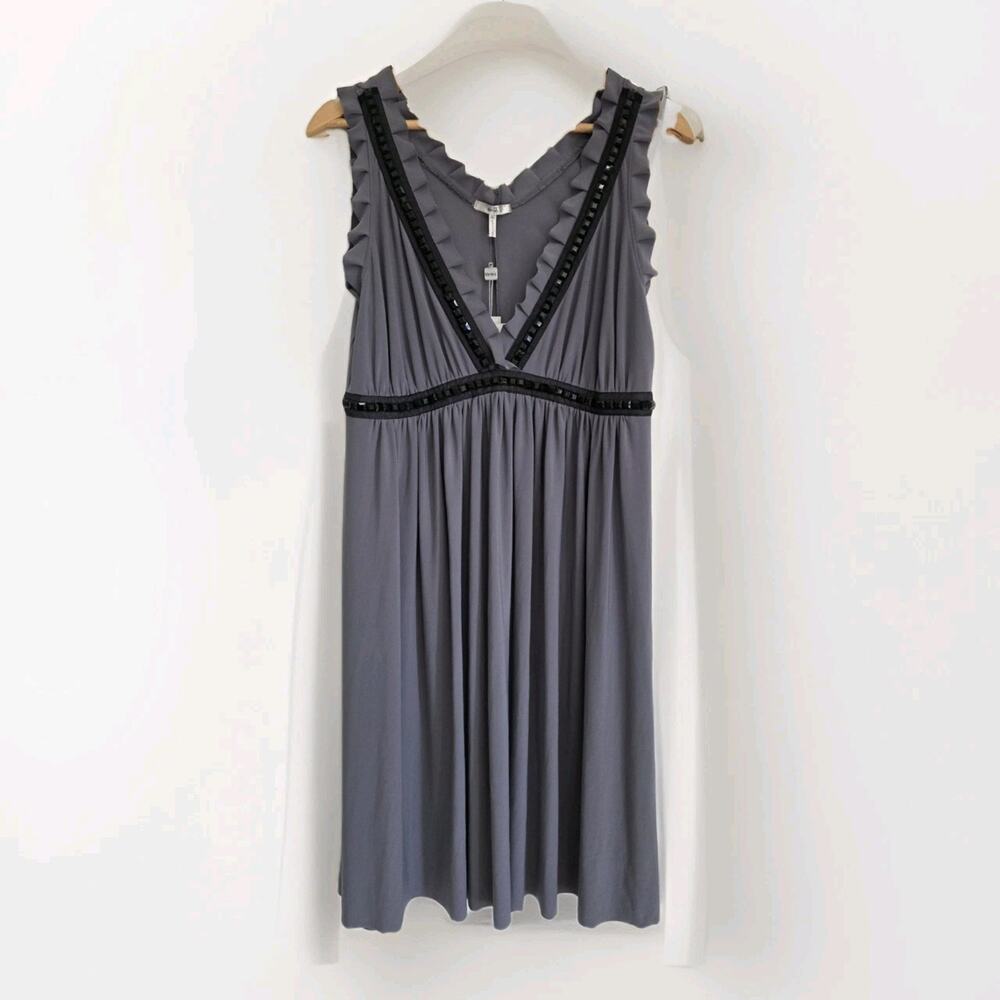 Metro 7 Womens Dress Sparkling Black Detail Sleeveless Gray Size XL